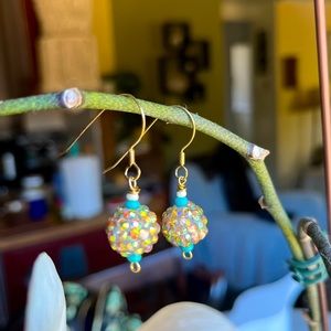Handmade Retro Style Iridescent Rhinestone ball earrings